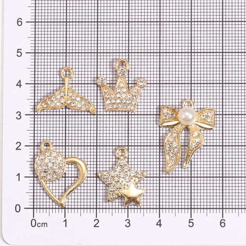 Alloy Rhinestone Charm Pendant For Jewelry Making DIY Crown Star Heart Bowknot Mermaid Tail Artificial Pearl Accessories