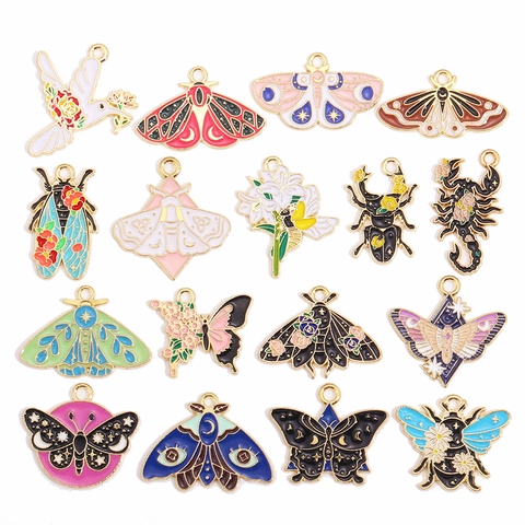 Enamel Alloy Butterfly Moth Charms For DIY Necklace Bracelet Jewelry Making Celestial Moon Star Insect Pendants