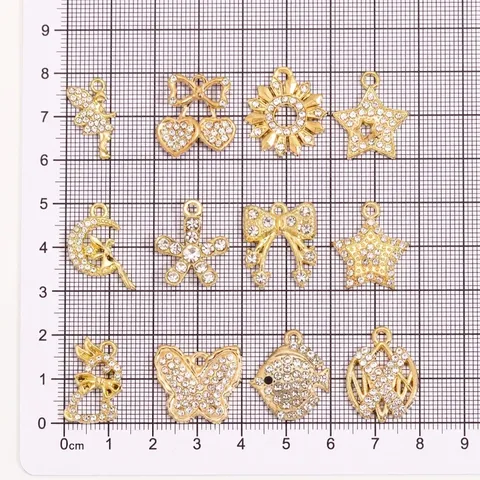 Pendentifs en Alliage avec Strass pour la Fabrication de Bijoux DIY Papillon Étoile Lapin Fée Lune Cœur Breloques Or pour Collier