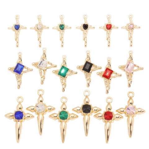 Pendentif Croix en Alliage de Cristal DIY Charms Cœur Étoile Pour Création de Bijoux Collier Boucle d'Oreille Y2K Accessoire