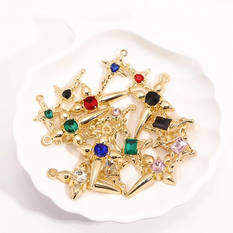 Pendentif Croix en Alliage de Cristal DIY Charms Cœur Étoile Pour Création de Bijoux Collier Boucle d'Oreille Y2K Accessoire