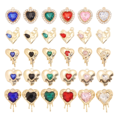 DIY Jewelry Heart Pendant Melted Lava Effect Y2K Style Zinc Alloy Artificial Crystal Rhinestone Charms For Necklace Bracelet