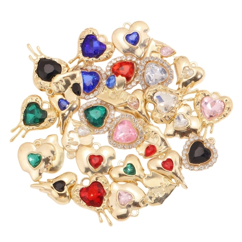 DIY Jewelry Heart Pendant Melted Lava Effect Y2K Style Zinc Alloy Artificial Crystal Rhinestone Charms For Necklace Bracelet