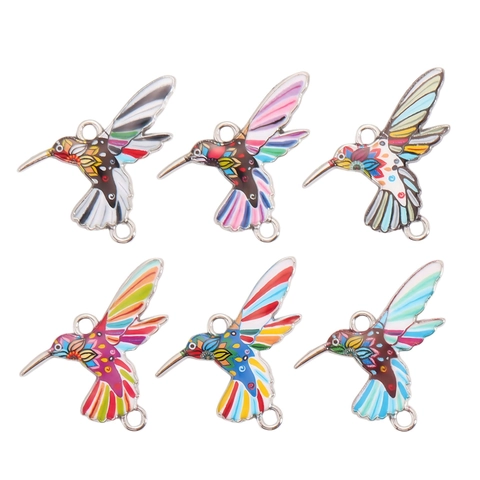 Breloques Colibri en Émail Pendentifs Oiseau en Alliage Connecteurs Double Trou pour Fabrication de Bijoux DIY Bracelet Collier