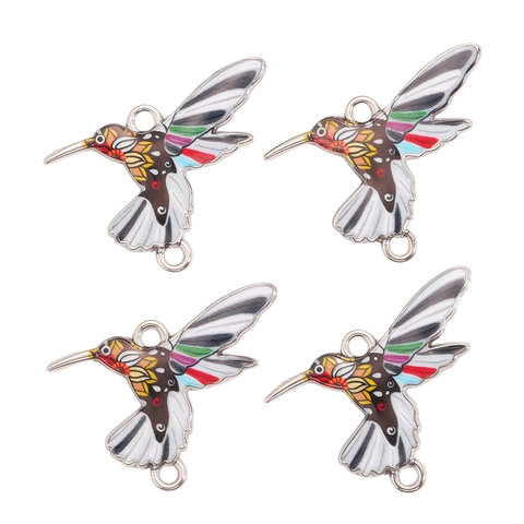 Breloques Colibri en Émail Pendentifs Oiseau en Alliage Connecteurs Double Trou pour Fabrication de Bijoux DIY Bracelet Collier