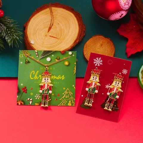 Weihnachten Nussknacker Soldat Halskette Ohrringe Set Legierung Strass Künstliche Perle Festliche Holiday Schmuck Zubehör