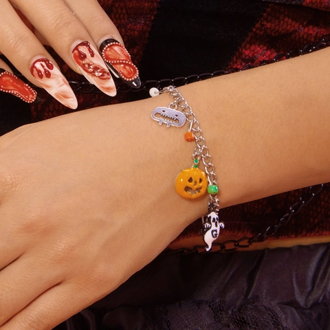 Halloween Charm Armband Legierung Kürbis Geist Spinnennetz Fledermaus Hexenhut Charms Mehrere Elemente Verstellbare Kette Party Schmuck Damen