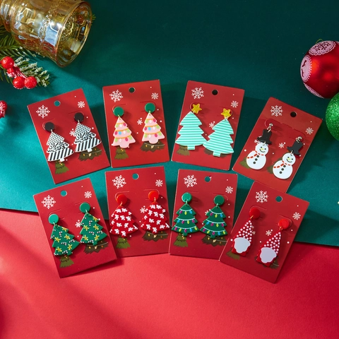 Weihnachten Acryl Tropfen Ohrringe Für Damen Bunte Weihnachtsbaum Schneemann Gnom Muster Feiertags Party Zubehör Schmuck