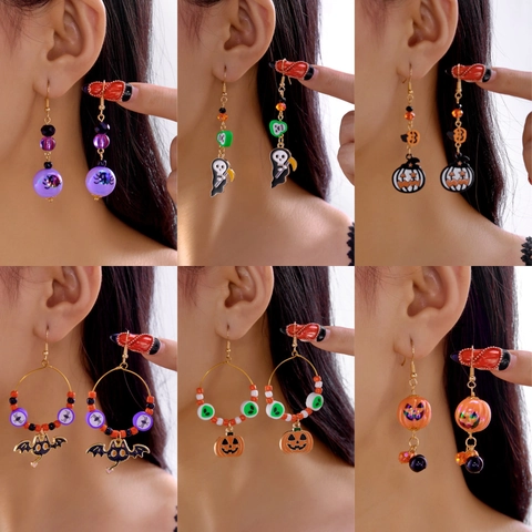 Halloween Acryl Legierung Hänger Ohrringe Lustige Geist Kürbis Fledermaus Totenkopf Spinnennetz Festlicher Party Schmuck Für Damen
