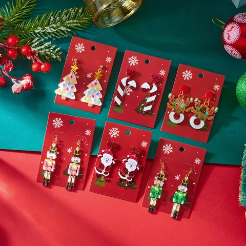 Christmas Series Acrylic Earrings Santa Claus Reindeer Nutcracker Candy Cane Christmas Tree Stud Earrings For Women Festive Jewelry Gift