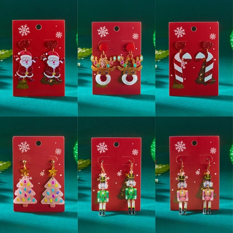 Orecchini Pendenti di Natale in Acrilico Rosa Albero di Natale Babbo Natale Renna Schiaccianoci Orecchini per Donna Ragazza Regalo