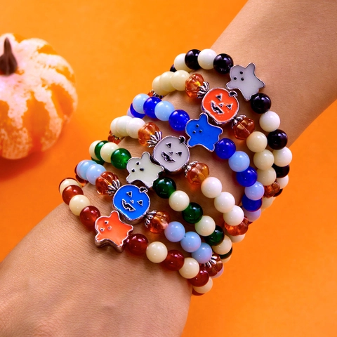 Halloween Leuchtendes Perlenarmband Geist Kürbis Anhänger Legierung Harz Perlen Elastische Kordel Schmuck Party Damen Herren Geschenk