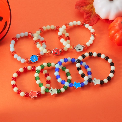 Halloween Leuchtendes Perlenarmband Geist Kürbis Anhänger Legierung Harz Perlen Elastische Kordel Schmuck Party Damen Herren Geschenk