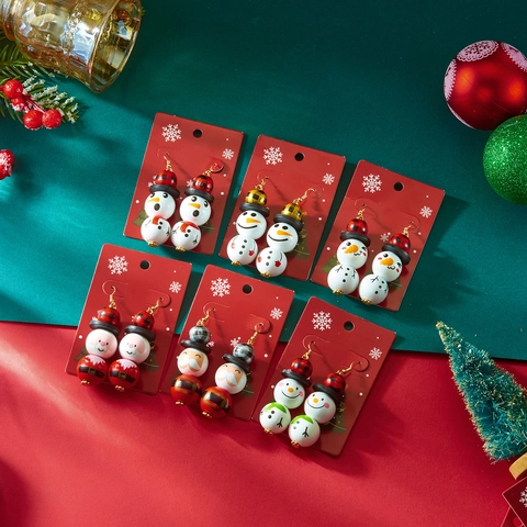 Weihnachten Holzperlen Ohrringe Weihnachtsmann Schneemann Karomuster Bemalt Haken Ohrringe Feiertag Party Damen Schmuck