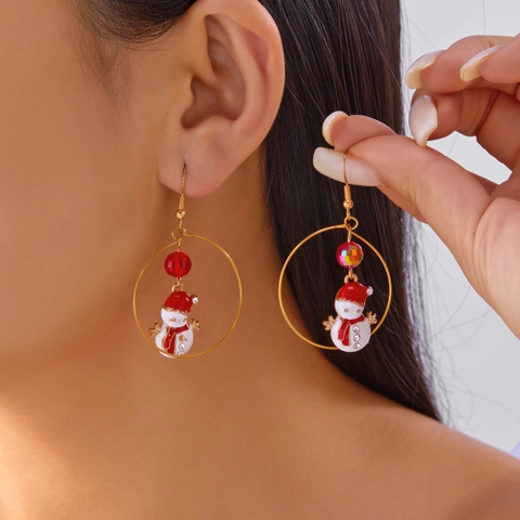 Christmas Series Alloy Polymer Clay Drop Earrings For Women Gold Large Hoop Rhinestone Artificial Pearl Santa Claus Snowman Christmas Tree Candy Cane Earrings Festive Jewelry