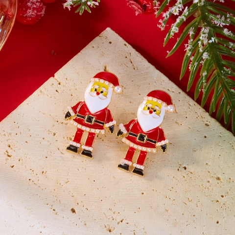 Mode Weihnachten Weihnachtsmann Hut Ohrstecker Mit Harz Stift Zinklegierung Emaille Künstliche Perle Ohrringe Für Damen Geschenk