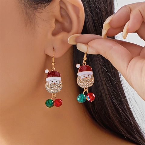 Christmas Snowman Santa Claus Dangle Earrings For Women Alloy Faux Artificial Pearl Rhinestone Festive Holiday Jewelry Xmas Gift