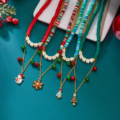 Weihnachten Damen Halskette Festliche Legierung Weicher Ton Doppellagige Choker Weihnachtsmann Baum Glocke Schneeflocke Anhänger Halsketten Party Schmuck Geschenk