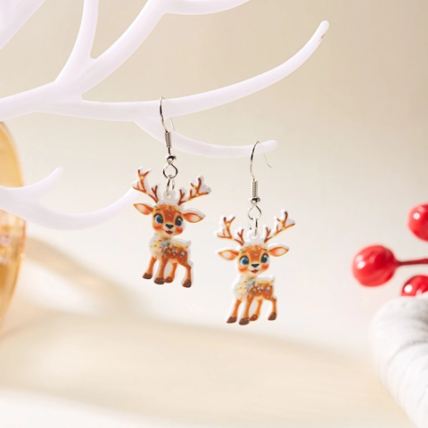 Süße Weihnachten Rentier Acryl Ohrhänger Für Damen Bunte Bedruckte Cartoon Hirsch Ohrringe Festlicher Feiertag Party Schmuck