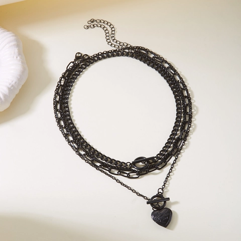 Fashion Multi Layered Alloy Heart Pendant Necklace For Women Gothic Black Gold Silver OT Toggle Clasp Punk Jewelry Gift