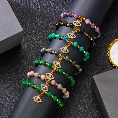 Böser Blick Perlenarmband Naturstein Yoga Energie Schutz Gold Legierung Abstandsperlen Strass Schmuck Damen Herren