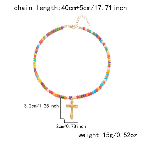 Stainless Steel Cross Pendant Necklace Natural Stone Colorful Beaded Choker With Toggle Clasp For Women Vintage Bohemian Jewelry