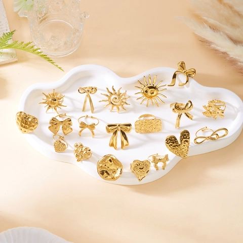 Mode Edelstahl Vergoldet Verstellbare Ringe Für Damen Vintage Blume Herz Seestern Sonne Schleife Ozean Stil Schmuck
