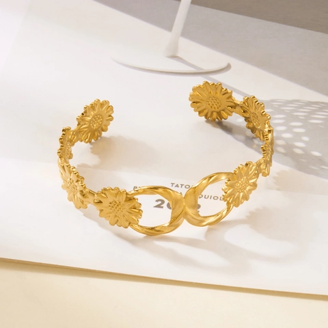 Boho Edelstahl Manschettenarmband Für Damen Gold Vintage Sonnengesicht Biene Schmetterling Schleife Geprägt Offener Armreif Schmuck