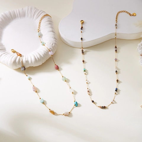 Bohemian Roestvrij Stalen Natuursteen Kralenketting Voor Vrouwen Zon Olifant Ster Hanger Verstelbare Mode Sieraden