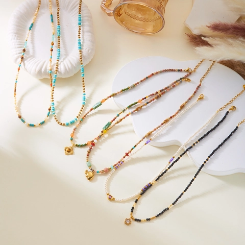 Bohemian Roestvrij Stalen Natuursteen Kralenketting Voor Vrouwen Zon Olifant Ster Hanger Verstelbare Mode Sieraden
