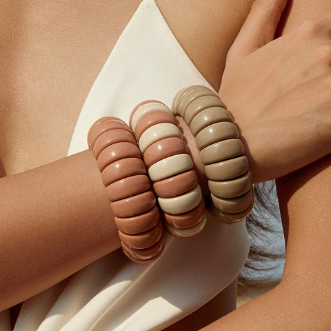 Bracciale Elastico in Perle di Acrilico Minimalista per Uomo Donna Fatto a Mano Geometrico Maillard Color Block Gioielli