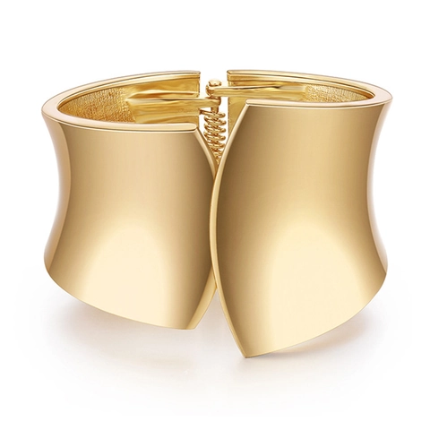 Bracelet Jonc Ouvert en Métal Large Minimaliste pour Femme Finition Brossée Miroir Alliage de Zinc Or Bijoux de Mode