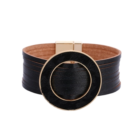 Μποέμ Πολυστρωματικό Δερμάτινο Βραχιόλι για Γυναίκες Με Λεοπάρ Κυκλική Πόρπη Βίντατζ Φαρδύ Βραχιόλι Μαγνητικό Κόσμημα Μόδας