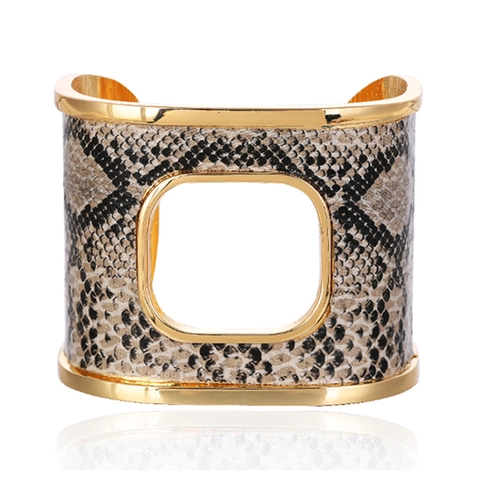 Moda Bracciale Rigido Largo in Lega Stampa Serpente per Donna Apertura Rettangolare Vuota Placcato Oro Stile Punk Gioielli Dichiarazione Regalo