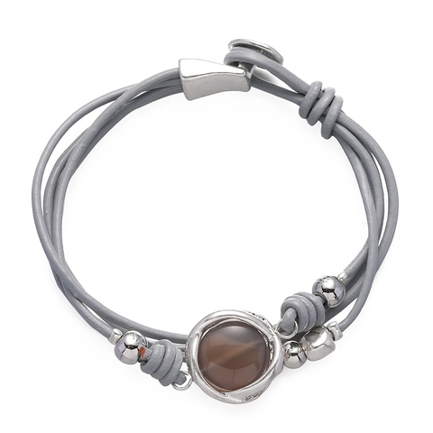 Bracciale Avvolgente Multistrato Bohemian da Donna in Pelle Artificiale con Perline di Metallo Ciondolo Tondo in Resina Gioielli
