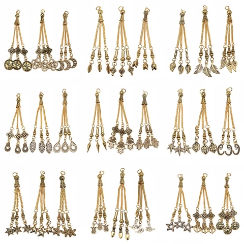 Vintage Alloy Long Tassel Pendants Ethnic Tasbih Prayer Beads Accessories DIY Jewelry Findings Gold Hollow Out Tassel Charms For Decoration