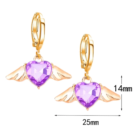 Herz Engelsflügel Tropfenohrringe Legierung Vergoldet Synthetischer Kristall Herz Creolen Für Damen Mädchen Modeschmuck