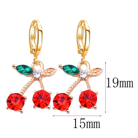 Sweet Alloy Cherry Drop Earrings With Colorful Rhinestone Crystal Fruit Shape Huggie Hoop Earrings For Women Jewelry Gift