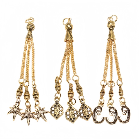 Pendentifs Gland Long en Alliage Vintage Ethnique Tasbih Perles de Prière Accessoires Bijoux DIY Or Glands Ajourés pour Décoration