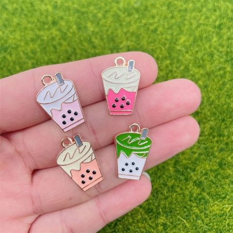 Alloy Enamel Cartoon Bubble Tea Cup Pendant DIY Jewelry Accessories For Earring Necklace Bracelet Making Women Girl Gift
