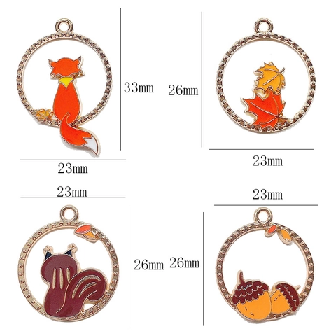 Cartoon Autumn Forest Alloy Enamel Pendant For DIY Jewelry Making Fox Squirrel Maple Leaf Acorn Charms Necklace Keychain