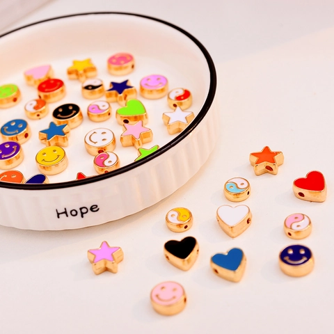 10mm Alloy Enamel Beads Star Heart Smiley Face Tai Chi Yin Yang Charms For DIY Bracelet Necklace Jewelry Making Findings