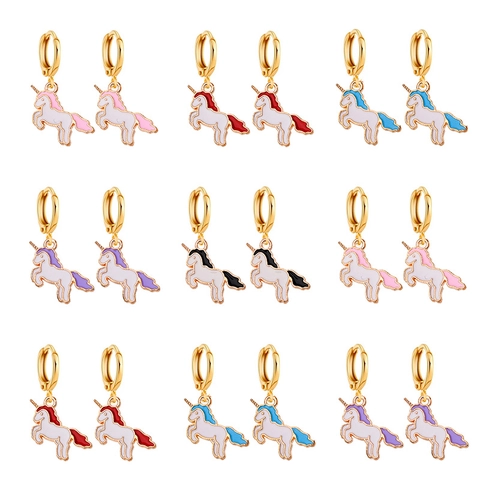 Legierung Emaille Cartoon Einhorn Ohrhänger Süße Tier Ohrringe Vergoldet Schmuck Für Damen Kinder Mädchen Geschenk
