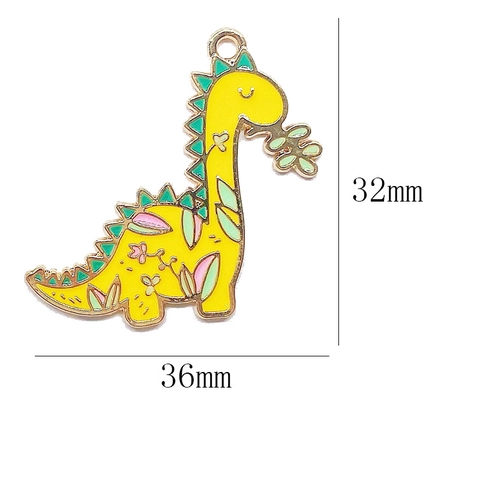 Cartoon Dinosaurier Emaille Legierung Anhänger Niedlich Blumen Blatt Muster Schmuckherstellung Zubehör Für DIY Schlüsselanhänger Halskette Damen Kinder