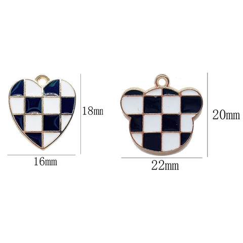 Checkerboard Colorful Alloy Enamel Pendants Heart Bear Handbag Charms For DIY Jewelry Making Necklace Earrings Accessories
