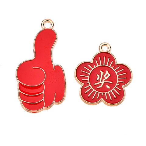Alloy Enamel Drip Oil Thumbs Up Red Flower Award Pendant Charms DIY Jewelry Making Accessories Earring Bracelet Findings