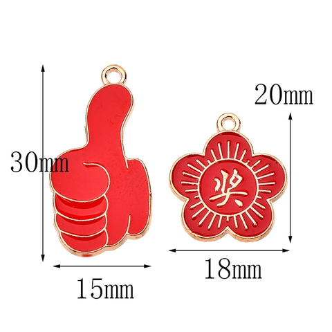 Alloy Enamel Drip Oil Thumbs Up Red Flower Award Pendant Charms DIY Jewelry Making Accessories Earring Bracelet Findings