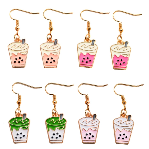 Boucles d'Oreilles Pendantes Créatives en Forme de Tasse de Thé aux Perles Bijoux en Alliage d'Émail pour Femmes Filles
