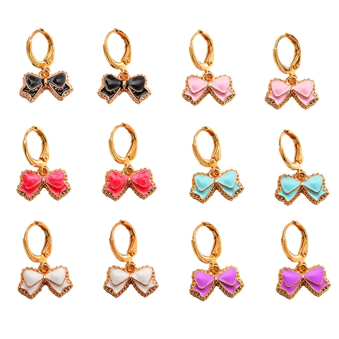Dolci Orecchini Huggie a Fiocco in Smalto per Donna Stile Coreano Colorati Orecchini a Pendente in Lega Accessori Gioielli Minimalisti