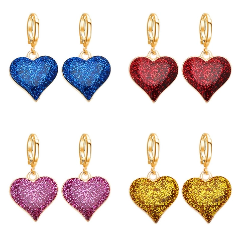 Minimalistische Glitzer Herz Anhänger Ohrringe Für Damen Galvanisierte Metall Harz Süße Romantische Dangle Schmuck Zubehör Party Täglich